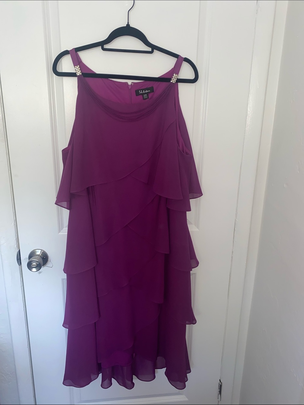 SL Fashions Plum Tiered Chiffon Evening Dress